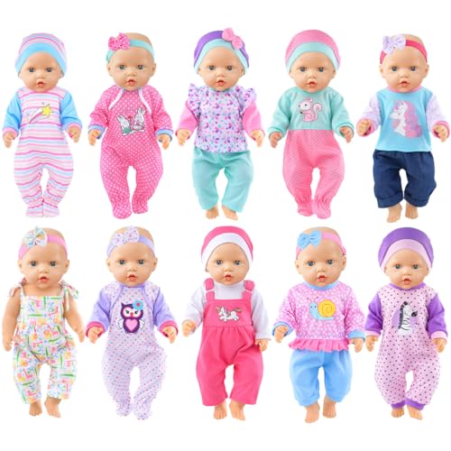 ebuddy 10 Sätze Zu den Accessoires für süße Puppenbekleidung gehören Hüte und Stirnbänder für 43cm / 17 Zoll Neugeborene Babypuppen
