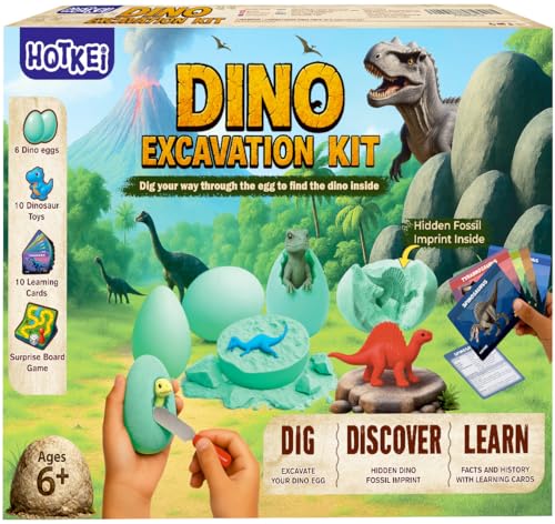 Image of HOTKEI DIY Dinosaur Toy Egg Excavation Toys Kit for Kids 9-12 Educational Screen Free Activity Birthday Return Gift for Boys Age 7 8 9 10 11 12 14 Years Old Boys Girls Dinosaur Fossil Digging Kit