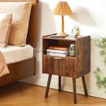 Aibiju Night Stand with Drawer, Modern Nightstand, Bedside Tables, Mid Century Nightstands with Open Storage Shelf, Small End Table, 2-Tier Side Table, Rustic Brown YD-TM061H