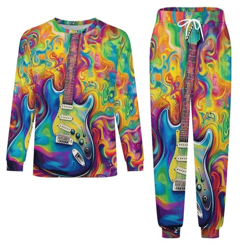 Tie-Dye Guitar Pajama Set Long Sleeve Lounge Sets Sleepwear 2 Pjs Nightwear for Men Women3