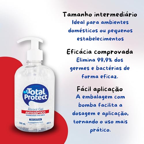 Total Protect Álcool Em Gel Para As Mãos Mata 99 9% Dos Germes E Bactérias 500Ml
