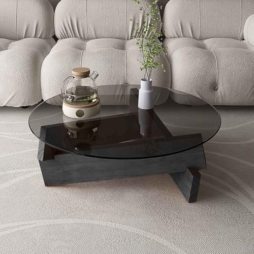 Glass Coffee Table, Unique Round Tempered Glass Coffee Tables for...