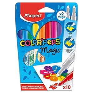 Maped – Viltstiften, viltstiften COLOR’PEPS MAGIC – afgeschuinde, zachte punt – 10 pennen + 2 magische viltstiften
