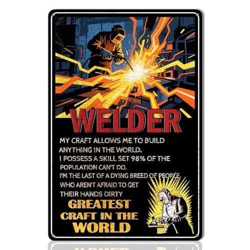 Welder Metal Tin Sign – Vintage Welding Wall Art for Garage Man Cave Workshop Studio –...