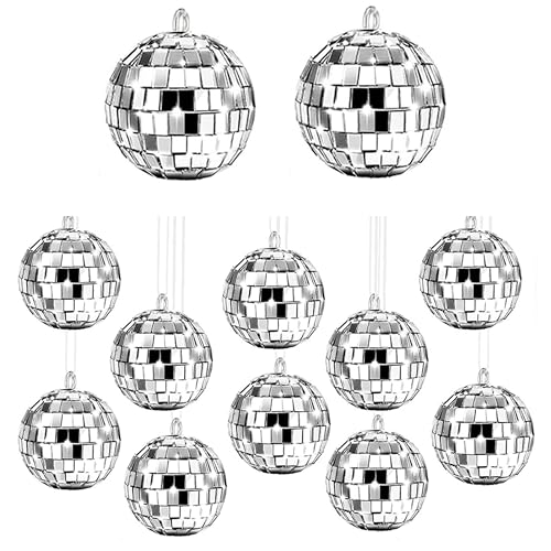 12 Stück Mini Discokugel Deko 2cm Discokugel Klein Disco Spiegel Ball Silber Spiegelkugel zum Aufhängen Discokugel Spiegelkugel für Weihnachtsbaum Geburtstagsfeier Dekoration Party Hochzeit Home
