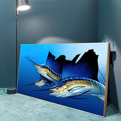 Bleu background imprime affiches mur poissons peinture sur toile moderne 50x100cm