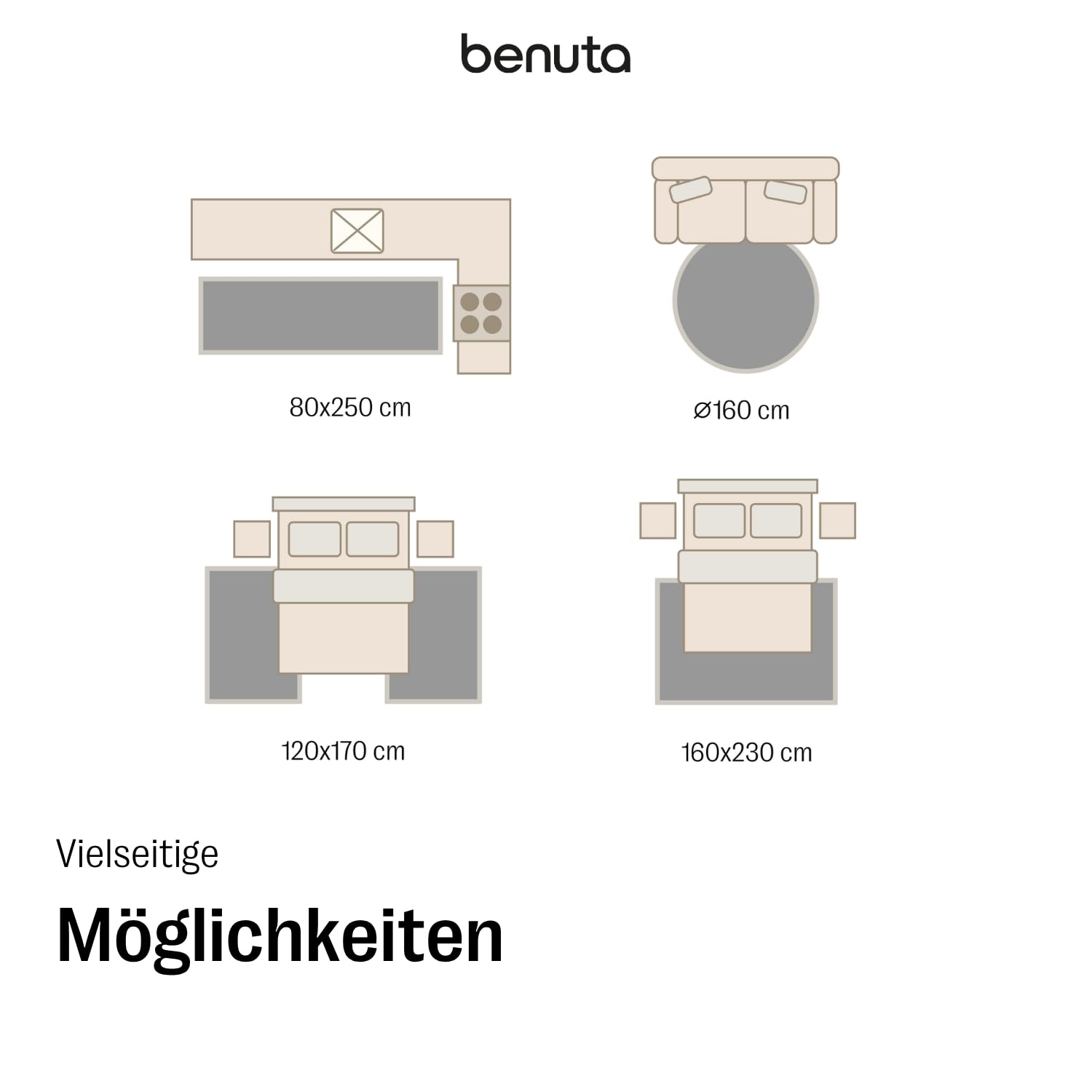 benuta Teppichunterlage - 70x240 cm für Läufer - Antirutschmatte - Antirutschunterlage zuschneidbar - rutschfeste Unterlage für Teppich Wohnzimmer - Extra Rutschunterlage Underlay
