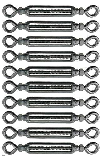 Set de 10 tensores US Stainless de acero inoxidable 316 grado marino, 1/4" UNC, tipo ojo y ojo miniatura 1