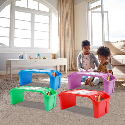 4 Pcs Kids TV Tray, Kids Lap Desk Tray,Kids Trays for Eating with Side Pockets,Portable Lap Bed Table for Drawing, Stackable, Writing, Eating, Classroom 21.65 * 11.8 * 8.46in
