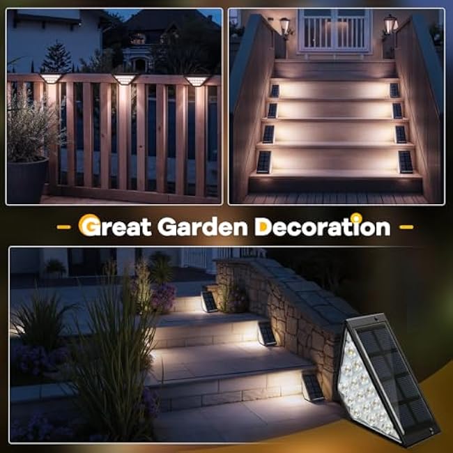 Solar Step Lights for Outside, Solar Stair Lights Outdoor Waterproof, Deck Step Lights for Fence, Patio, Yard, Porch, Front Door, Sidewalk, Garden, Patio Decor (Cool White, 6 Pack)