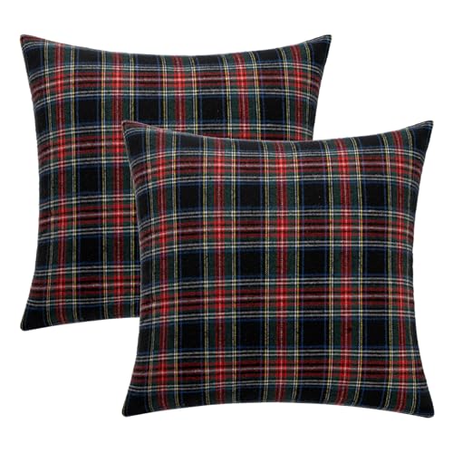 Image of MIULEE Christmas Plaid Pillow Covers Scottish Tartan 22x22 Dark Blue | Set of 2 Christmas Decorations Euro Cushion Covers, Farmhouse Winter Home Decor, for Thanksgiving Sofa Couch Bed Living Room