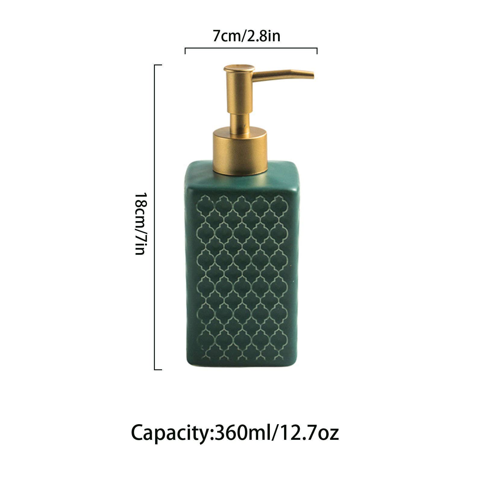 LekLai Dispenser di Sapone,Dispenser di lozione Quadrato in Ceramica retrò, Dispenser di Sapone for Le Mani, Dispenser di Shampoo Ricaricabile, Cucina bagno-verde-360ml16.7oz