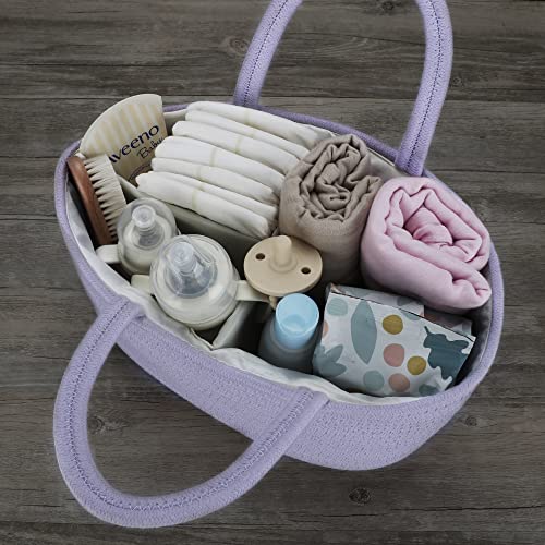 Image of XUANGUO Cotton Rope Baby Diaper Caddy Organizer for Girls Purple Lavender