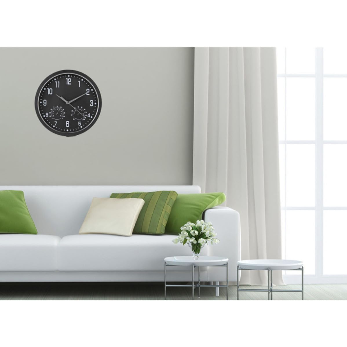 CRAFTHROU Reloj de Pared Silencioso Multifuncional con Termómetro y Higrómetro Diseño Moderno y Clásico para Sala Dormitorio u Oficina con Números Grandes y Fáciles de Leer
