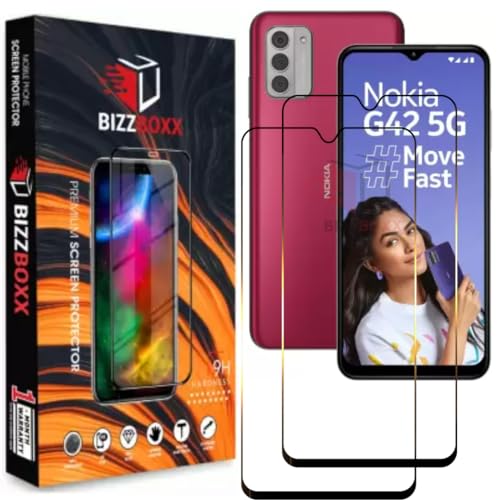 Image of Premium Screen Protector compatible with Nokia G42 5G | Tempered Glass Guard | Anti Static | Full Screen Coverage-Edge to Edge | 9H Hardness | With Easy Installation Kit (Pack of 2)
