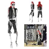 TOLUON 5.4FT Pirate Skeleton Life Size, Posable Skeleton Life Size, Life Size Skeleton, Halloween Pirate Decorations for Indoor Outdoor Yard Haunted House Prop Decoration Party Favors Lawn Decor