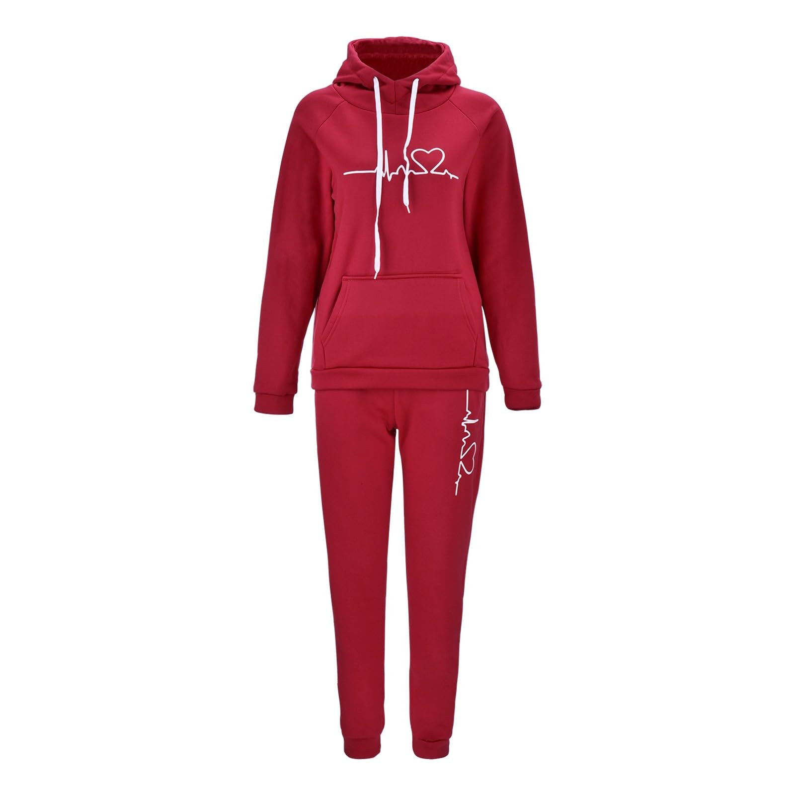 Set di abbigliamento sportivo in pile con stampa a cuore alla moda da donna, felpa con cappuccio e pantaloni a maniche lunghe combinati