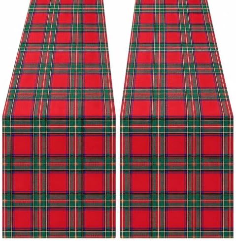 2 Pcs Christmas Plaid Table Runner, 72 X 13 Inch Tartan Table Dec...