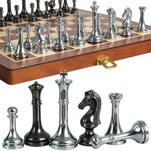 Juego de ajedrez metálico con tablero plegable de 12 pulgadas miniatura 1