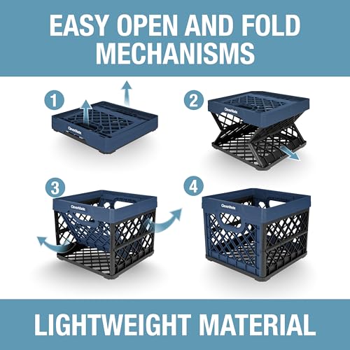 CleverMade Collapsible Milk Crate 25L (6.6 Gal) 3 Pack, 50 lb Capacity Heavy Duty Folding Crate – Stackable Storage Crates with File Rails, Plastic Collapsible Crates - Ocean by CleverMade - Image 6