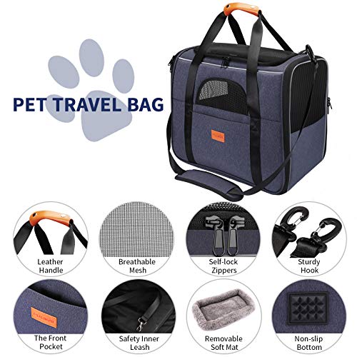 Cat Carrier Bag, Portable Foldable Pet Carrier Travel Bag For Cats And Small Dogs Up To 15Lbs, Breathable Airline Approved Dog Transport Carrier With Safety Inner Leash, Pet Bowl, Washable Mat #TOP2