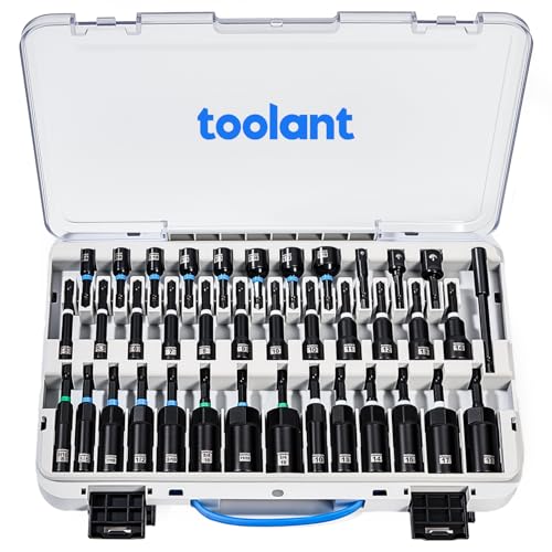 toolant Impact Magnetic Nut Driver Set, 38pcs Impact Driver Bit Set, Deep Nut Driver Set, Impact Socket Adapters, Wing Nut Driver, Bit Extension, 1/4'' Quick Change