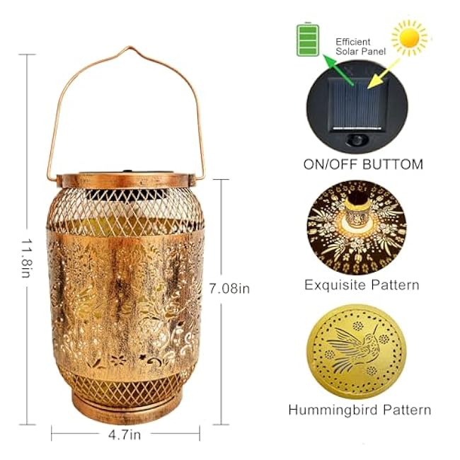 Solar Lantern Outdoor Waterproof,Birthdays Gifts for Women Mom Grandma,Hummingbird Garden Decor,Metal Hanging Solar Lights Decorative for Christmas,Thanksgiving,Backyard,Patio,Porch,Lawn