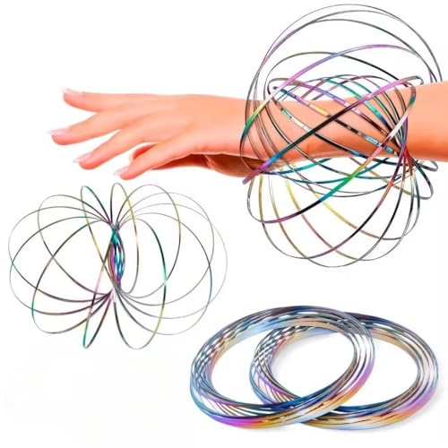 4PCS Flow Ring, 3D Molla Magica Arcobaleno, Kinetic Anello, Anello a Molla, Molla Magica per Braccio, Giocattolo Rotante a Spirale per Braccio, Anelli Antistress, Regali per Bambini