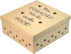 Caixa em MDF Corte a Laser Presente Surpresa Dia dos Namorados Coração Festa na Caixa 25cm x 25cm x 10cm