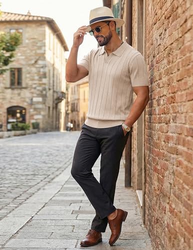 Image of COOFANDY Mens Polo Shirts Short Sleeve V Neck Knit Shirts for Men Casual Old Money Clothes Mens Golf Shirt