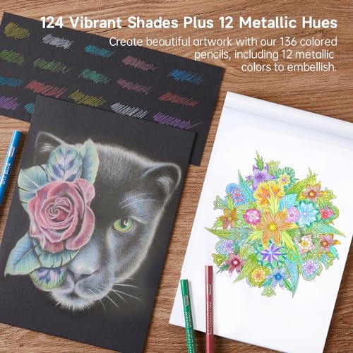 Image of 136 Colored Pencils, Soft Core Color Pencil Set for Adult Coloring Books Artist Drawing Sketching Crafting