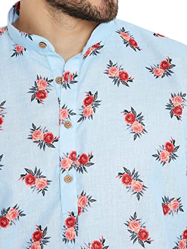 Image of Maharaja Floral Printed Linen Kurta Pyjama Set for Men