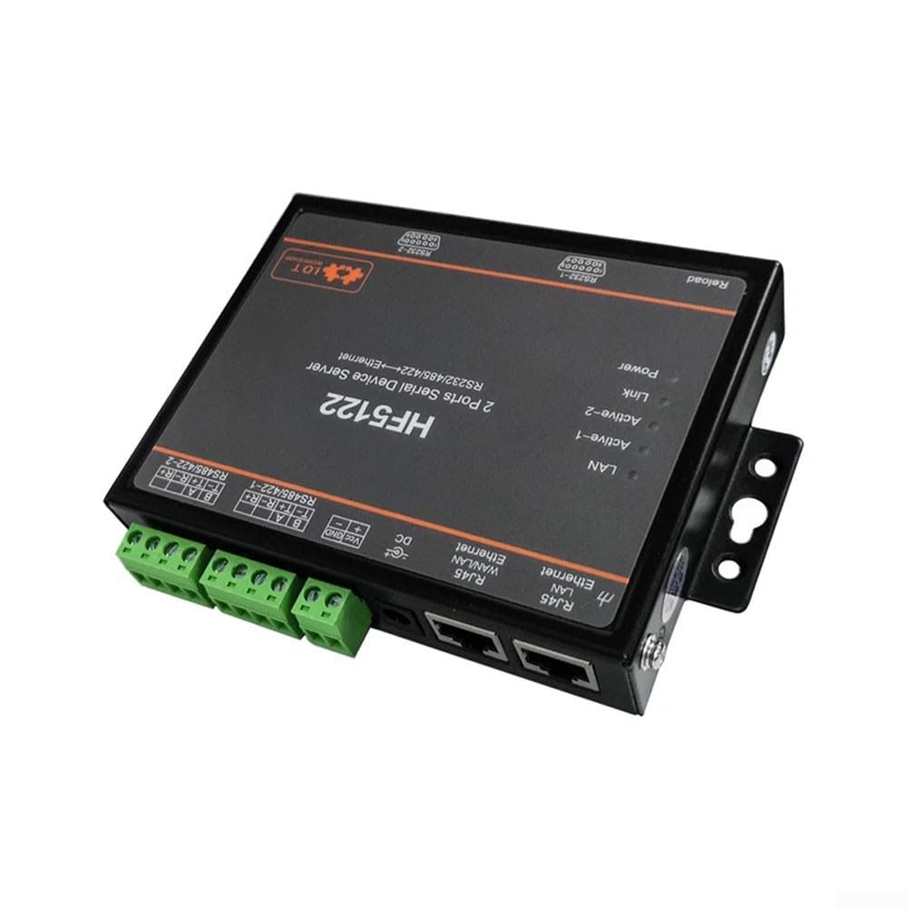 HF5122 Industrial para Gateway para conversión de serie a Ethernet, adaptador RS232/RS485/RS422 de 2 puertos con MIPS MCU, seguro por TLS/AES/DES3, configuración web simple, rango ancho de 5-36 V para