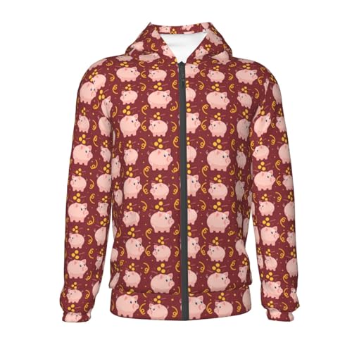 Cute Pig with Coins Kid Hoodies Boys Zip Up Sweatshirts Girls Pullover with Pocket2