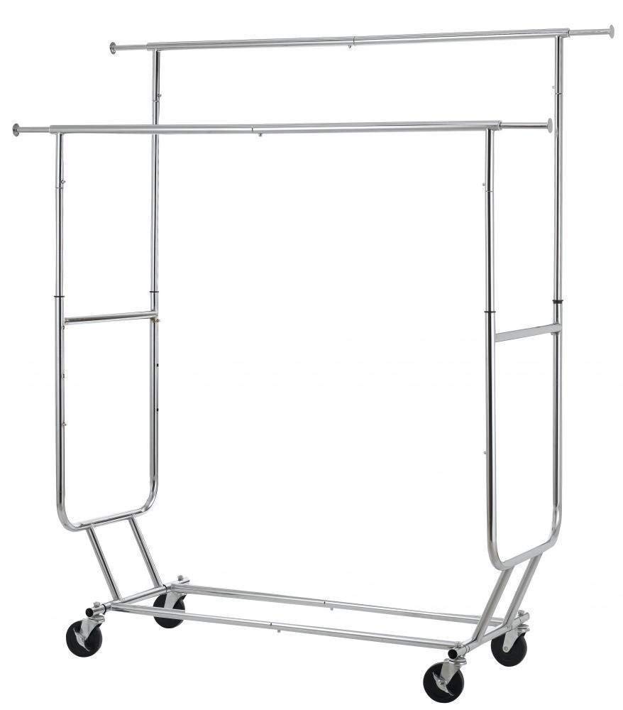 EnjoyShop Double Commercial Collapsible Clothing Rolling Garment Rack Chrome-Plated Finish for Durability