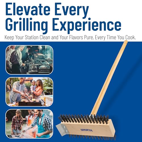 Image of SPARTA 4002600 Stainless Steel Grill Brush, Grill Scraper With Long Handle For Commercial Cleaning, Kitchens, Restaurants, Bathrooms, 30 Inches, Brown, (Pack of 6)
