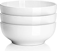 Delling 60 Oz Large Ceramic Serving Bowls Set of 3, 8" White Salad Soup Pasta Bowls, Stackable Microwave Oven Dishwasher Safe