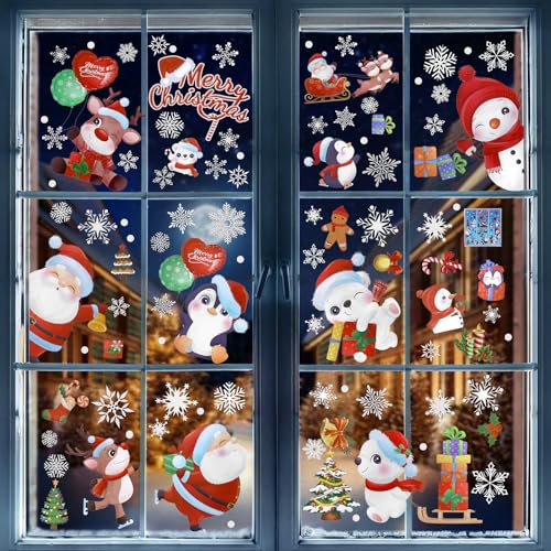 Kesote クリスマス 窓ステッカー 飾り 窓シール ウォールステッカー 飾り付け 168PCS 窓飾り 窓 シール 静電ステッカー クリスマス飾り 飾り付け 装飾 デコレーション ツリー サンタクロース 雪の結晶 ベルのサムネイル