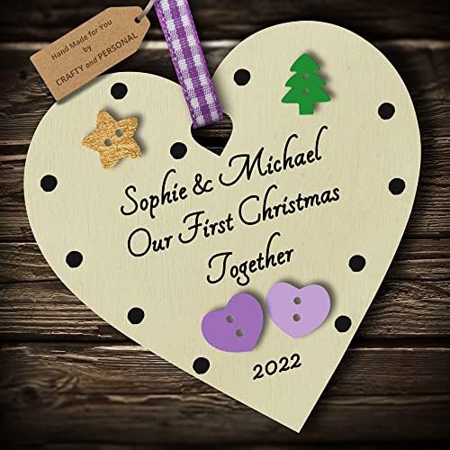 Multi-Colour Personalised Our First Christmas Together Bauble tree decoration wooden heart hanging ornament keepsake for couple (Silver #1)