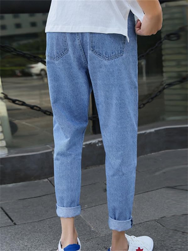 Andongnywell Men's Loose Cropped Ripped Jeans Slim fit Loose feet Straight Trousers Cropped Long Denim Pants3