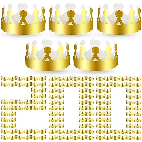Crtiin 200 Pcs Gold Paper Crowns Bulk King Crown Princess Hats for Birthday Celebration Party Supplies(Triangle Style)
