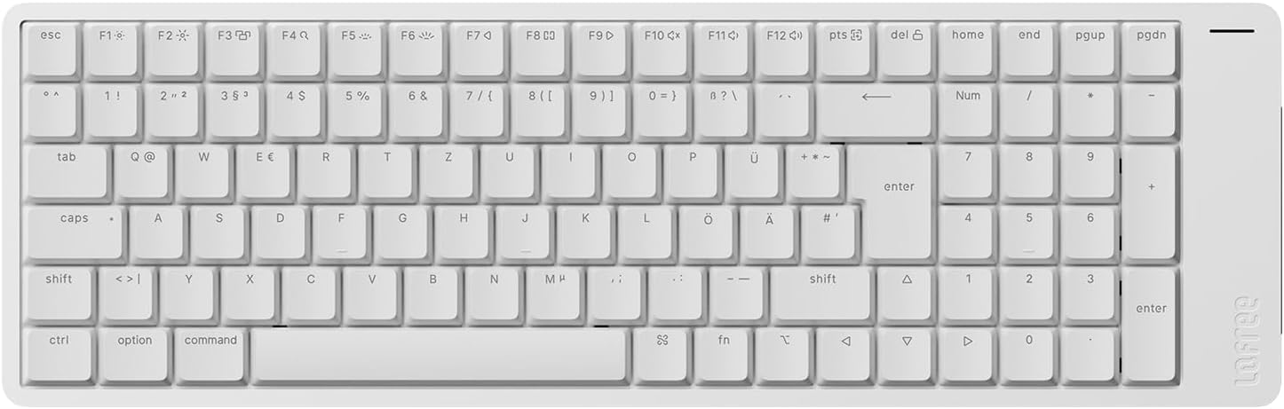 LOFREE Flow2 Low-Profile Mechanik-Tastatur(Deutsches Layout) - Aluminiumlegierung mit Surfer Lineare-Schalter Aufladbare kabellose Tastatur mit 3 Verbindungsmodi - Für Win&Mac (Silber, 100)