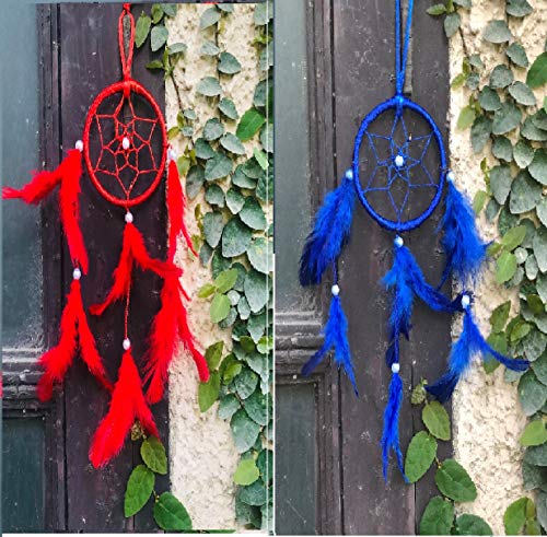 DULI® Blue & Red Small Windchimes Wall Hangings Combo (Pack of 2) Car Hangings,Wall Art for Bedrooms, Office, Balcony, Outdoors, Garden,Car, Home Wall, Hanging Design, Handmade, Small, Brigs Positive Energy