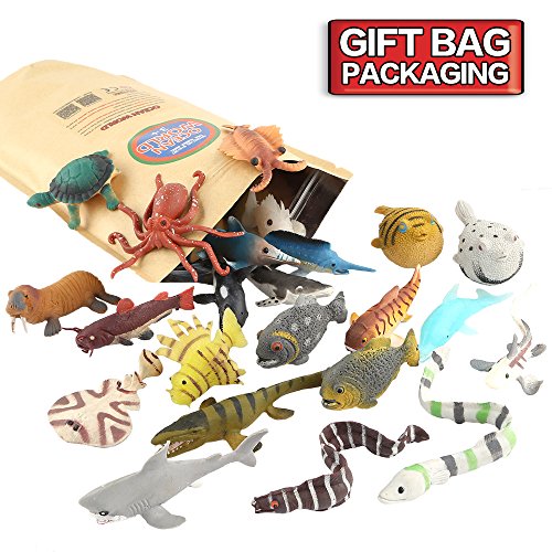 18 Pack Assorted Ocean Animal, Stretchy And Floating Rubber Sea Animals Toy Set, Mini Realistic Under The Sea Life Figure For Toddler Bath Bathtub, Shark Octopus Fish Toys Bulk For Kid Squishy Party #TOP4