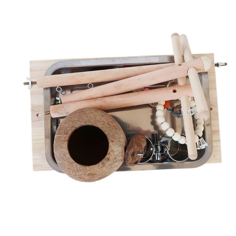 Percha para pájaros Parque Infantil for pájaros, Juguete for Loros, cáscara de Coco, Jaula for, Escalera, Ejercicio, for con Tazas alimentación for Conure
