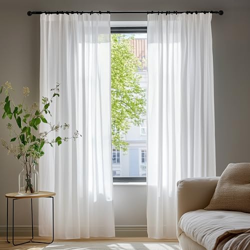 Deconovo Juego de 2 Cortinas semitransparentes con Volantes para salón, 140x138cm, Blanco