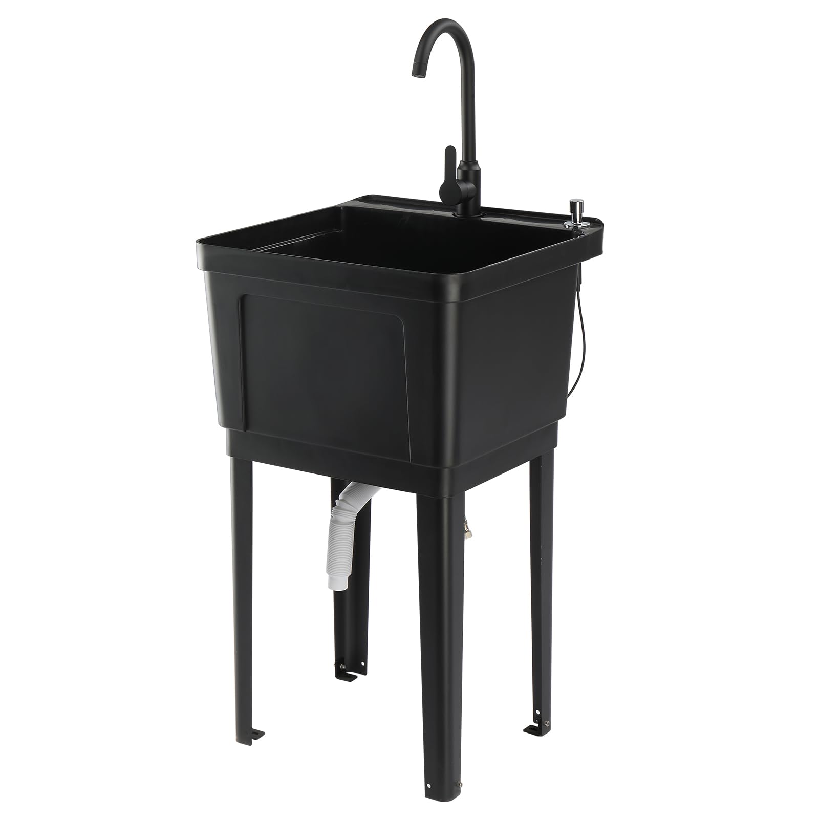 VINGLI Utility Sink Laundry Tub for Washing Room, Freestanding Utility Sink with Stainless Steel Faucet (19.7"W x 18.9"D x 33"H, Black)
