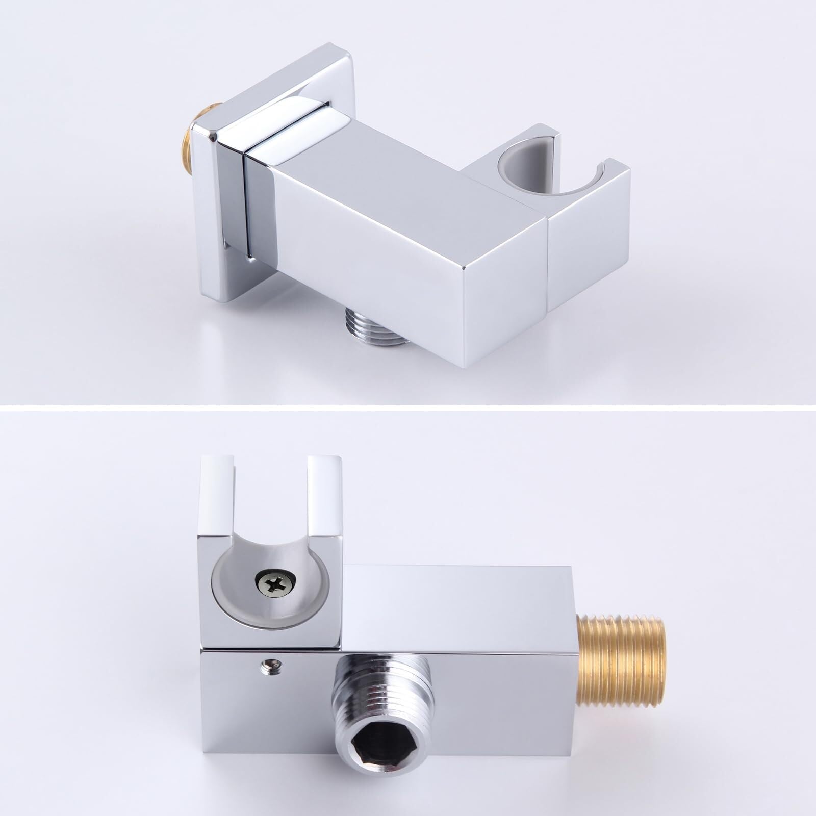 Angle Simple Unión de pared con soporte para cabezal de ducha, soporte giratorio de latón, codo de suministro y salida de agua, IPS macho de 1,27 cm, cromo (cromo)