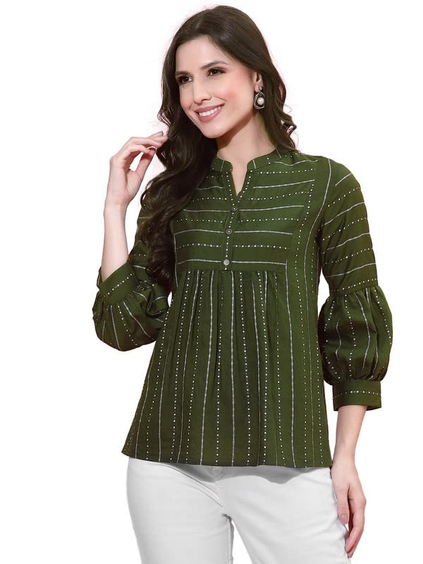 Selvia Women's Cuff Sleeve Rayon Henley Neck Tunic Top(362Tk7053NS_Green) Amazon.in Toys & Games