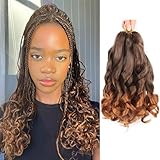 French Curly Braiding Hair 16 Inch 8 Packs Curly Braiding Hair Pre Stretched for Box Braids French Curls Crochet Braids Bouncy Wavy Synthetic Braiding Hair Extensions(16 Inch, Black mixed Dark Brown)